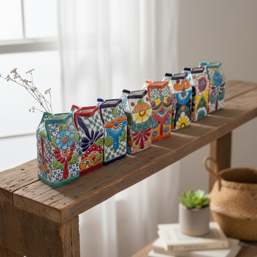 Talavera Hand-Painted Milk Carton | Colorful Mexican Container