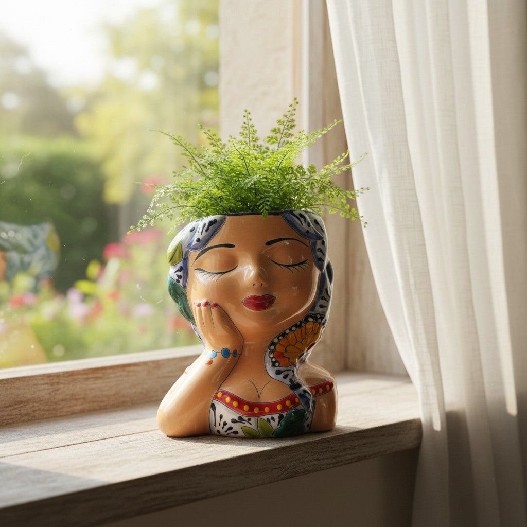 Talavera Lady Planter | Hand-Painted Mexican Decor