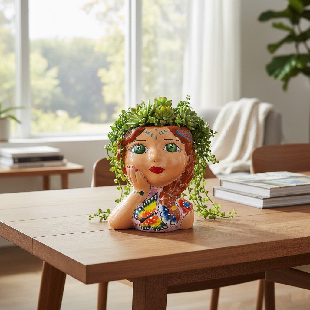Talavera Lady Planter | Hand-Painted Mexican Decor