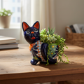 Handmade Cat Planter | Hand-Painted Cat Talavera Artwork
