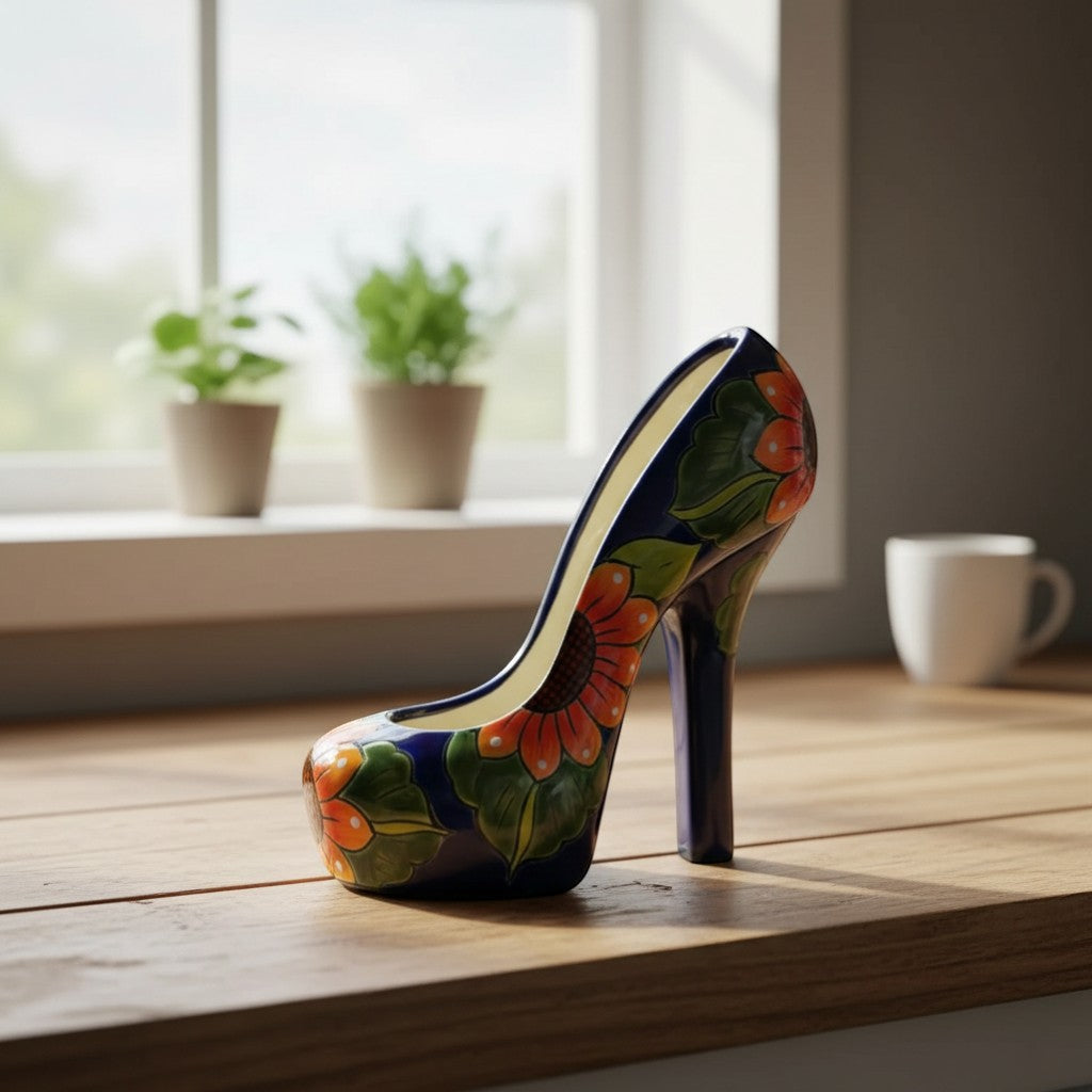 Talavera High Heel Statue | Sunflower Design