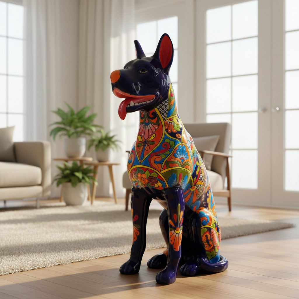 Huge Talavera Dog Statue | Colorful Mexican Ceramic Statue