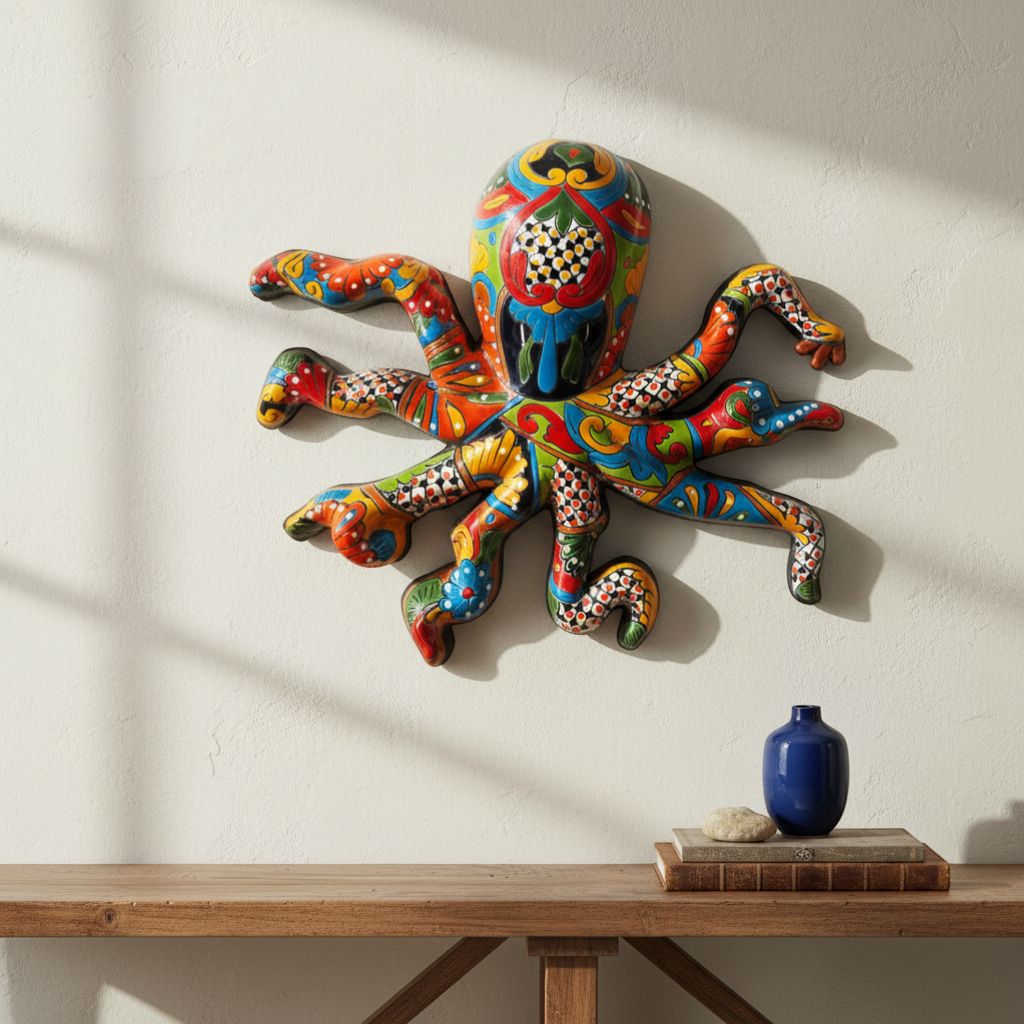 Mexican Handmade Octopus Wall Art | Hand-Painted Talavera