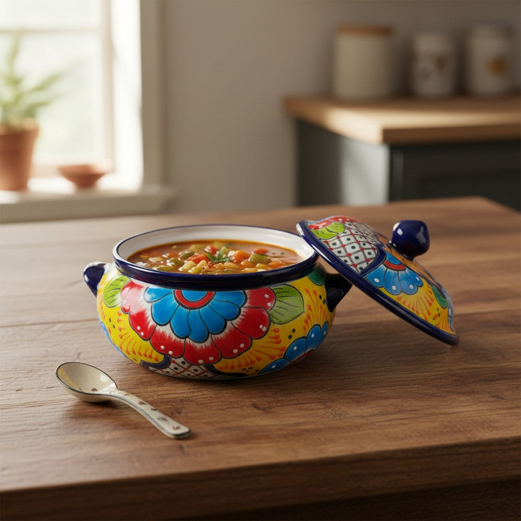 Talavera Cazuela Pot w/ Lid | Mexican Ceramic Soup Pot