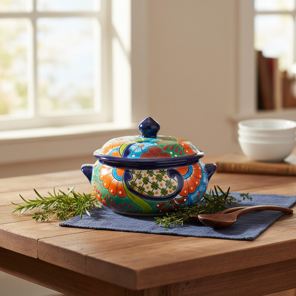 Talavera Cazuela Pot w/ Lid | Mexican Ceramic Soup Pot