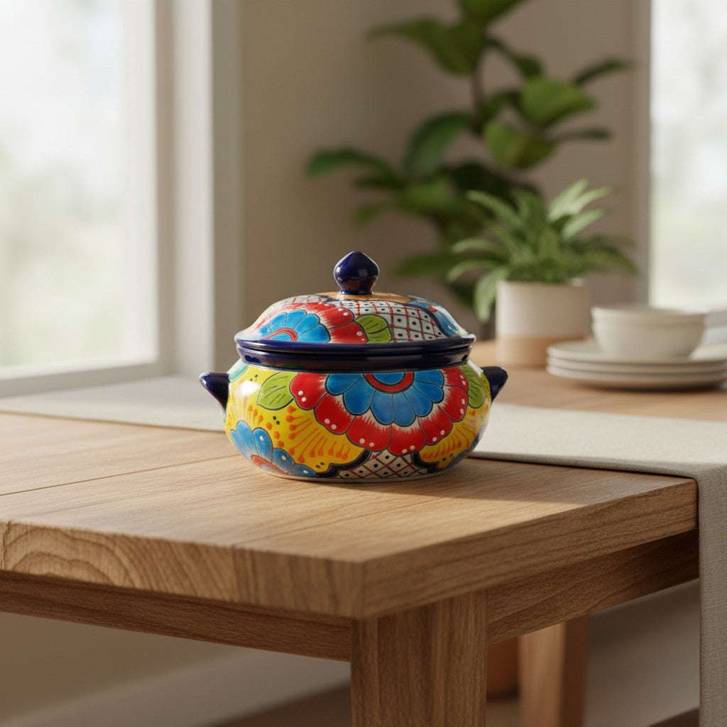 Talavera Cazuela Pot w/ Lid | Mexican Ceramic Soup Pot
