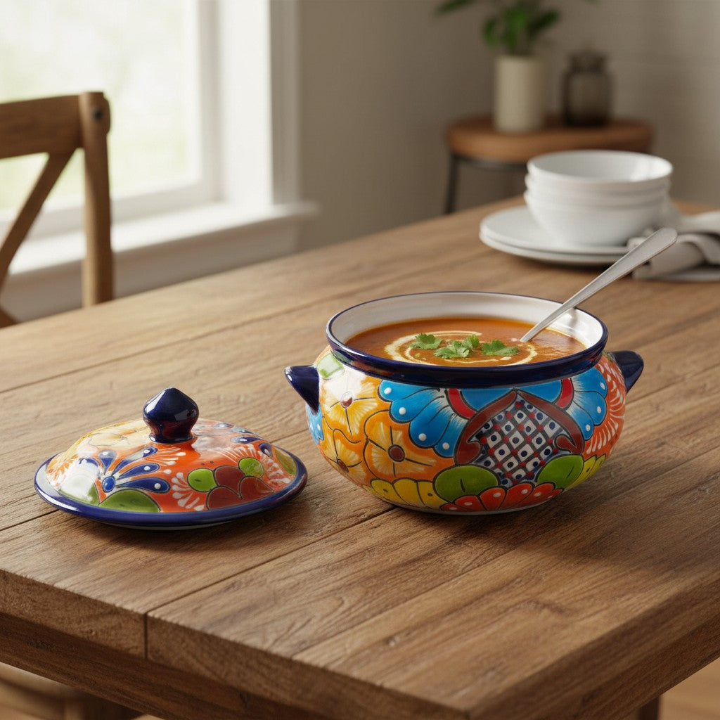 Talavera Cazuela Pot w/ Lid | Mexican Ceramic Soup Pot