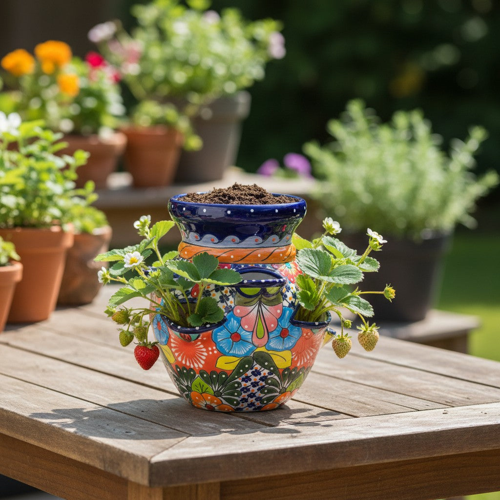 Talavera Strawberry Planter Pot | Hand-Painted Mexican Ceramic