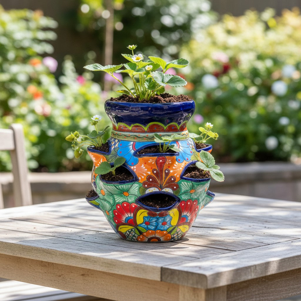 Talavera Strawberry Planter Pot | Hand-Painted Mexican Ceramic