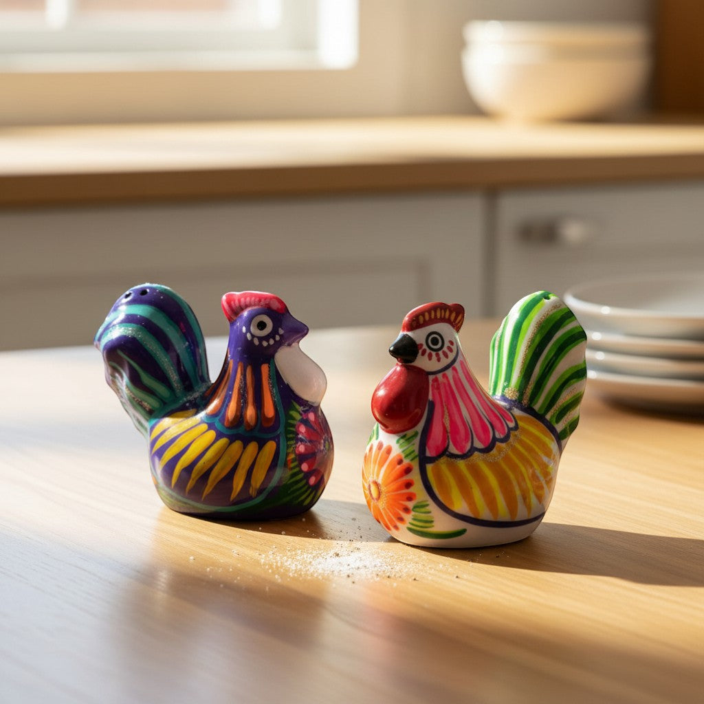Set of 2 Chicken Salt and Pepper Shakers | Mexican Guerrero Pottery