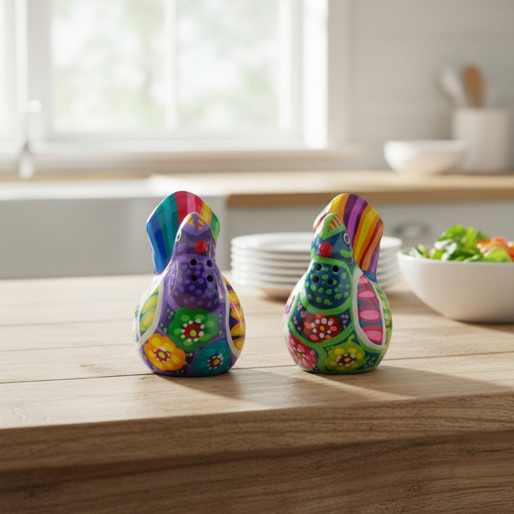 Set of 2 Chicken Salt and Pepper Shakers | Mexican Guerrero Pottery