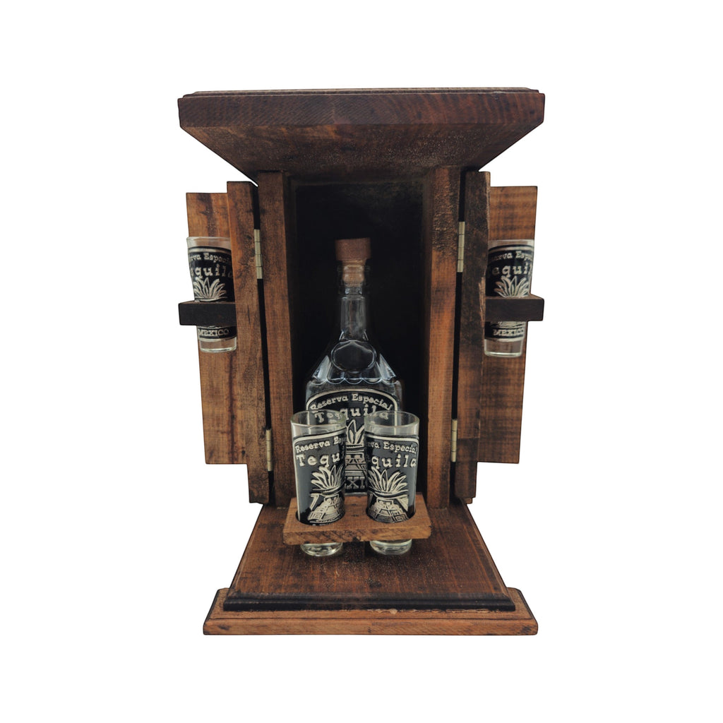 Handmade Shot Glass & Decanter Set | Mexican Rustic Wood Box
