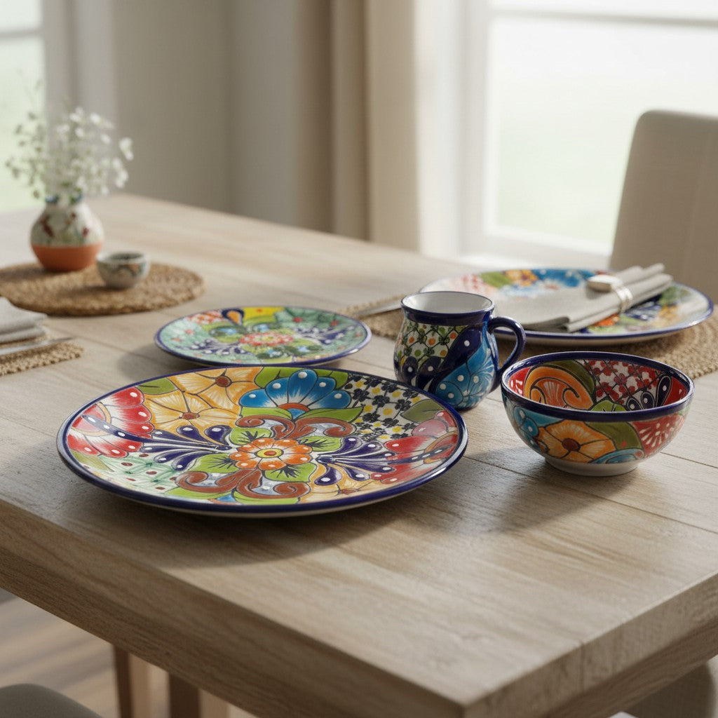 Talavera Dinnerware Set | 34-Piece Mexican Tableware for 8