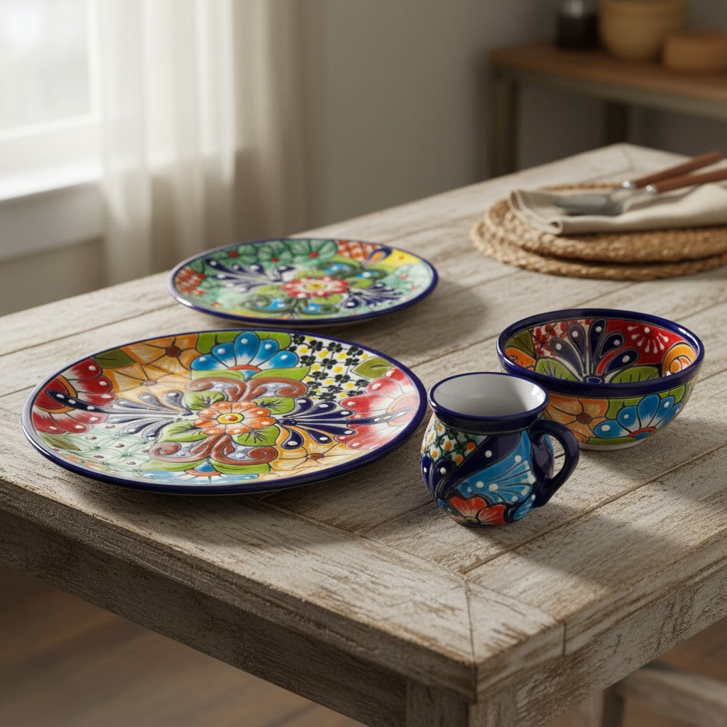 Talavera Dinnerware Set | 34-Piece Mexican Tableware for 8