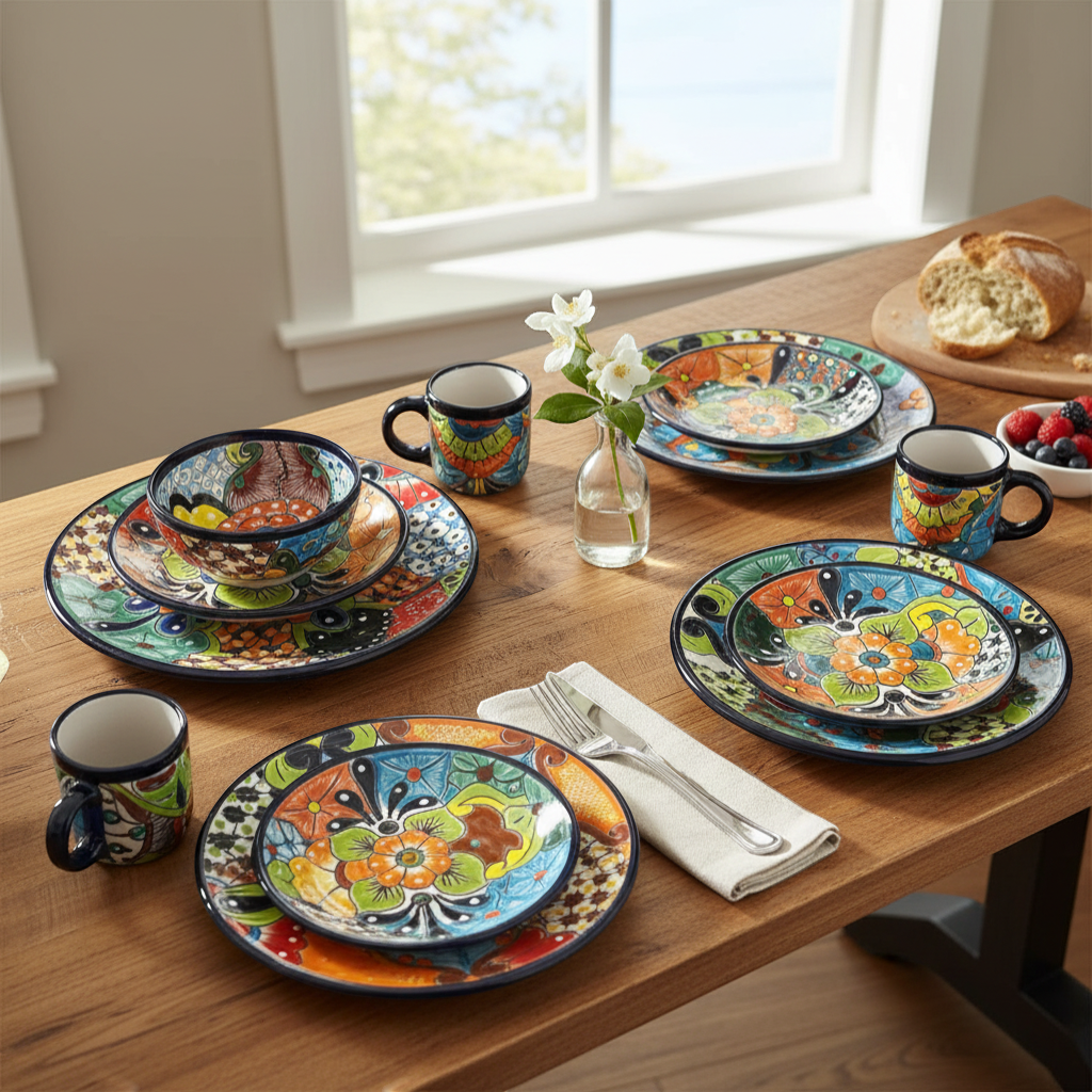 Talavera Dinnerware Set | 26-Piece Vibrant Floral Mexican Dishware