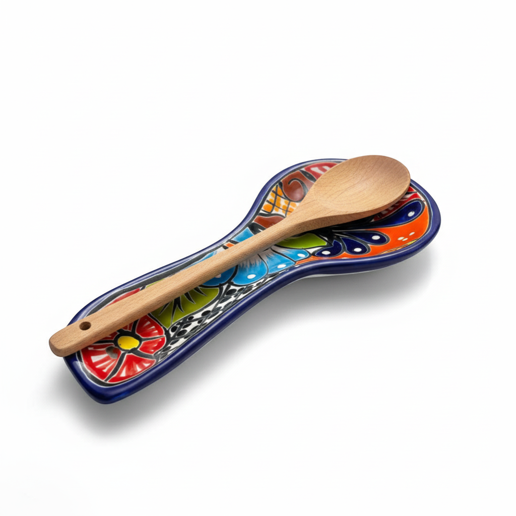 Colorful Mexican Talavera Utensil Rest | Handmade Spoon Rest