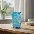 Handblown Mexican Teal Tumbler Glass | White Swirl Accent