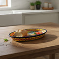 Talavera Oval Serving Platter | Cobalt-Blue Rim Kitchenware