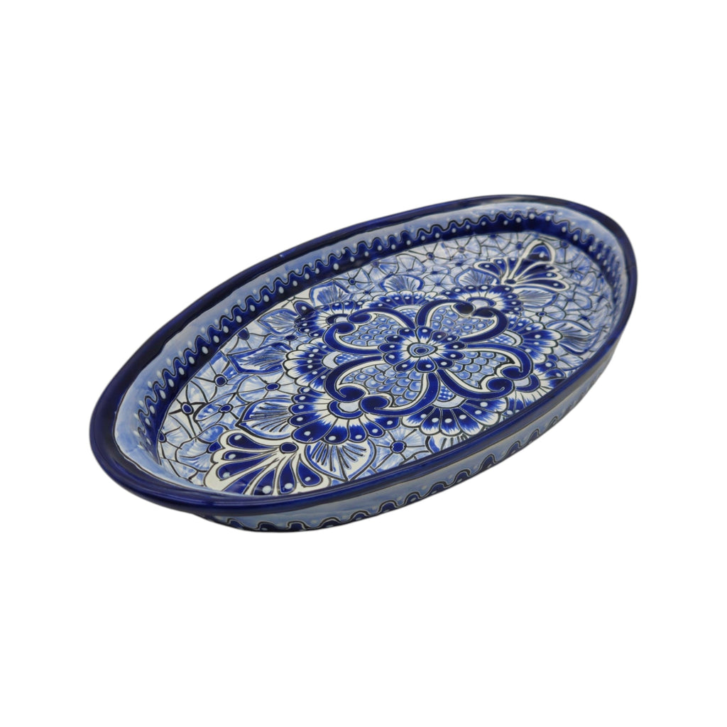 Talavera Oval Serving Platter | Blue & White Mexican Kitchenware