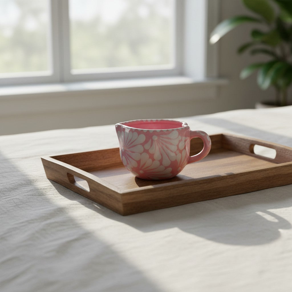 Talavera Heart Mug | Hand-Painted Pink Mexican Coffee Cup