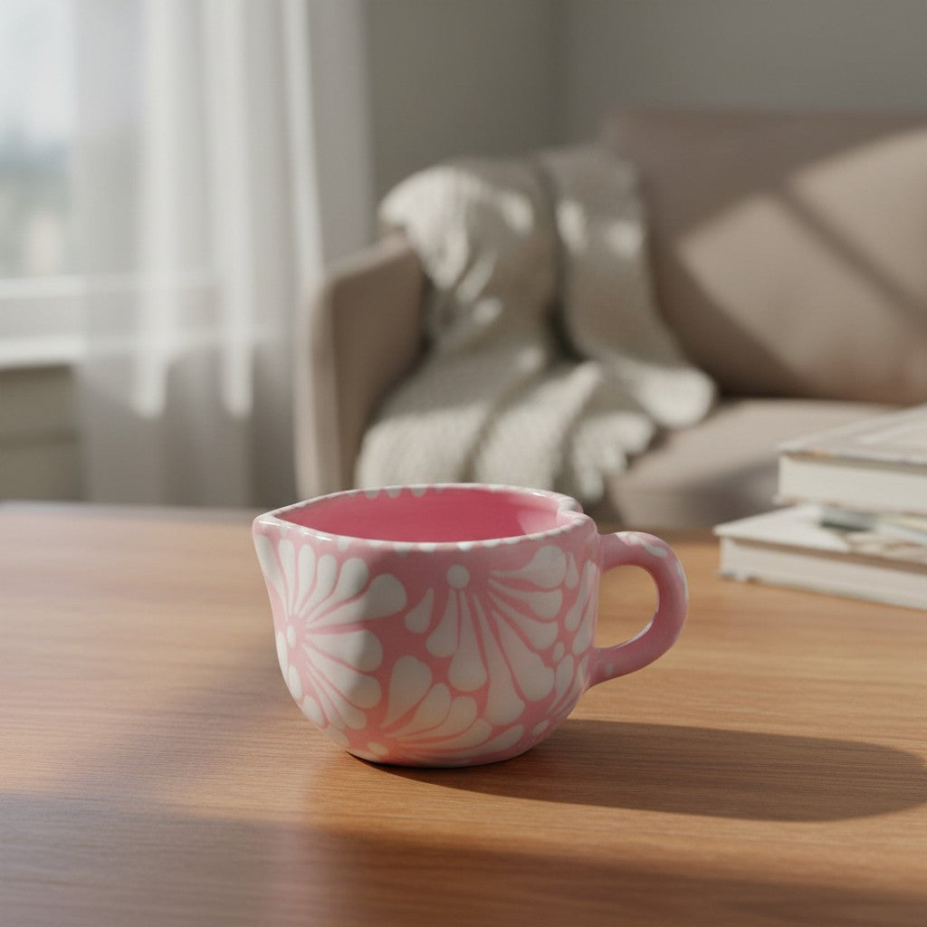 Talavera Heart Mug | Hand-Painted Pink Mexican Coffee Cup