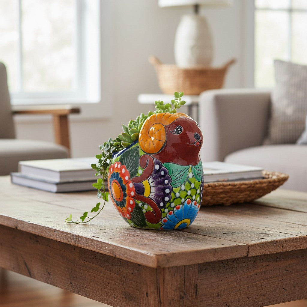 Talavera Ram Planter | Colorful Mexican Sheep Ceramic Pot