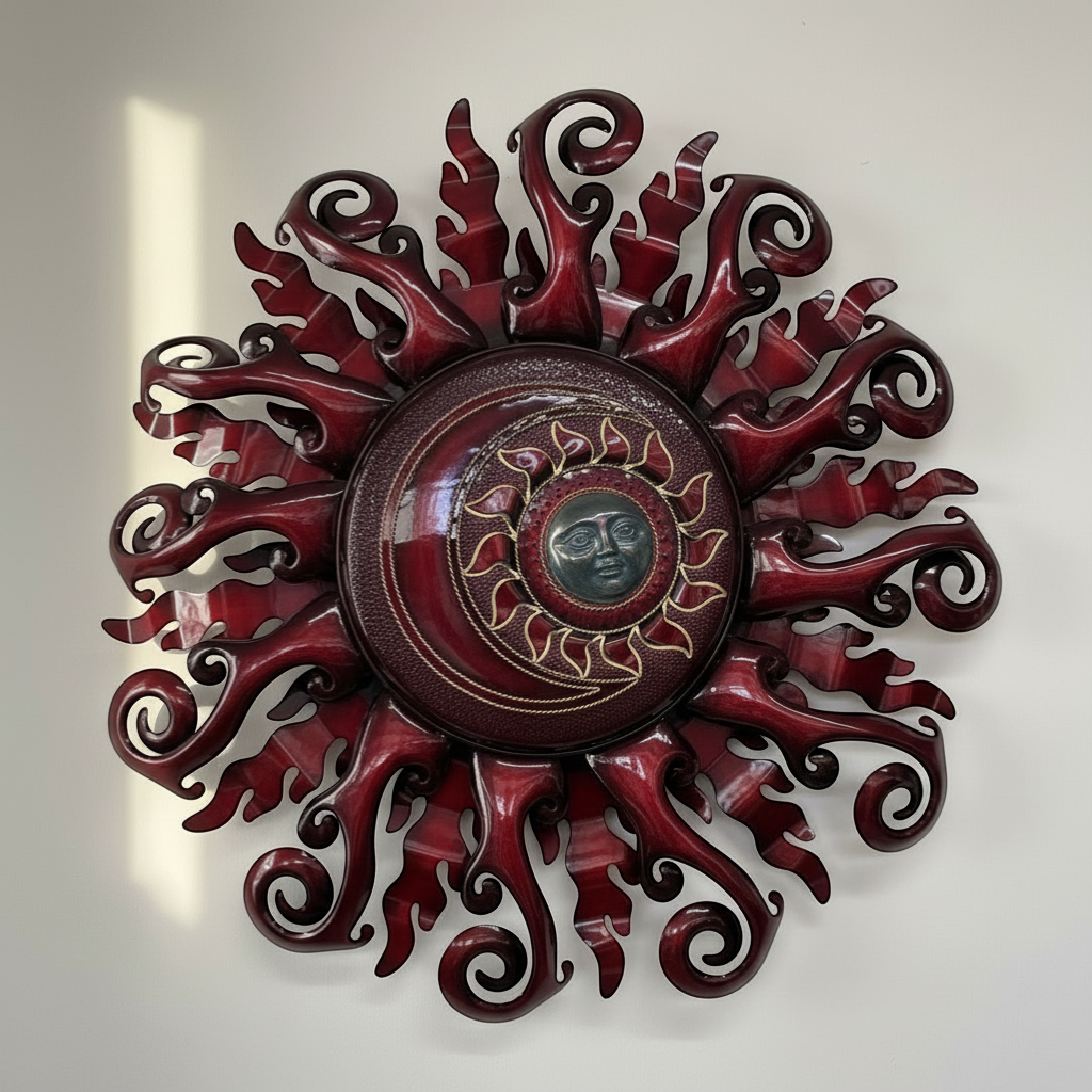 Giant Sun Wall Art with Light Fixture | Handmade Mexican Metalwork