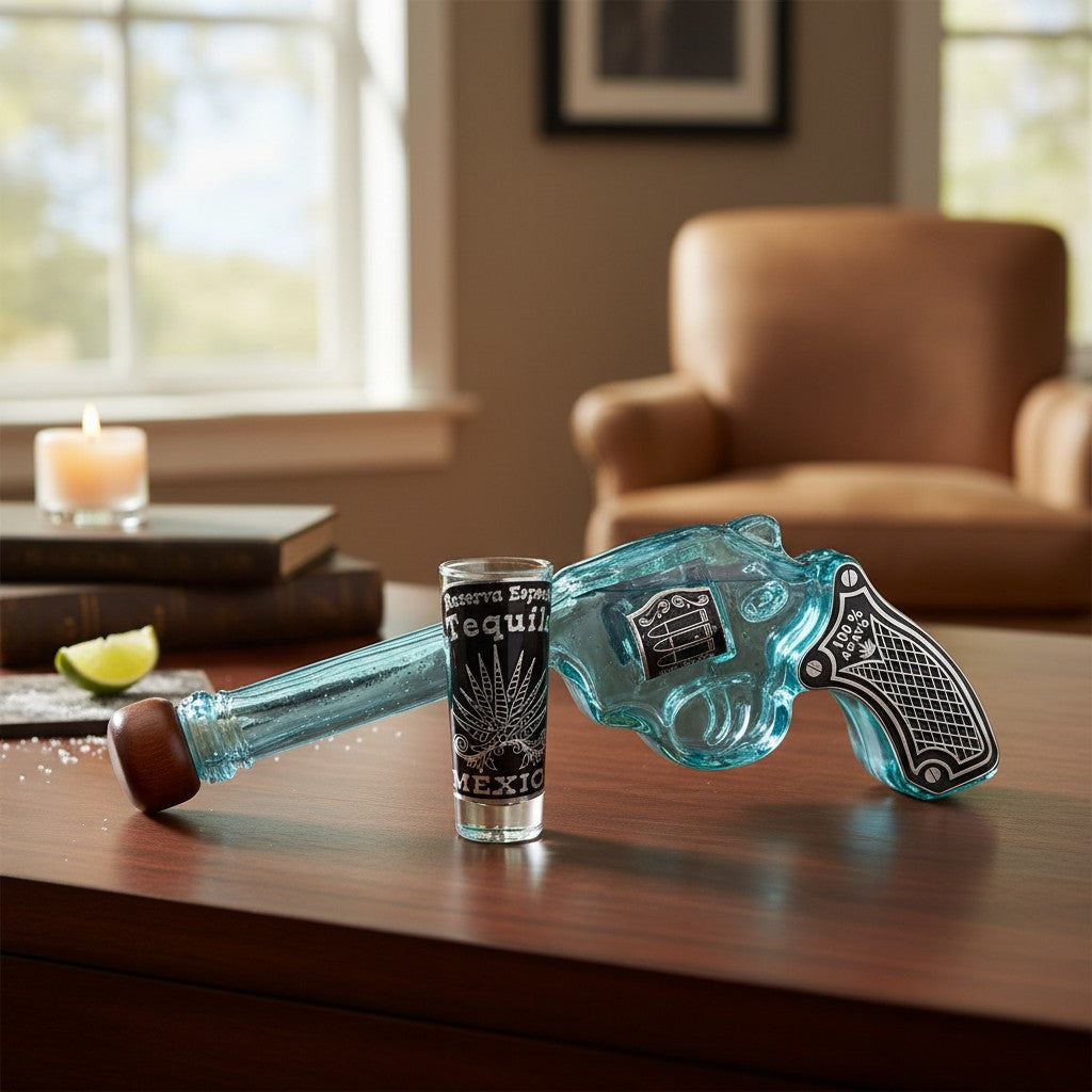 Handblown Mexican Shot Glass Set | Revolver Decanter Display