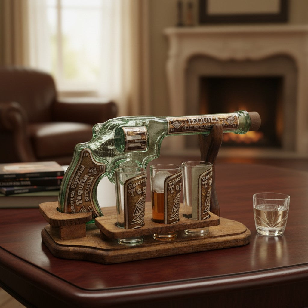 Handblown Mexican Shot Glass Set | Revolver Decanter Display