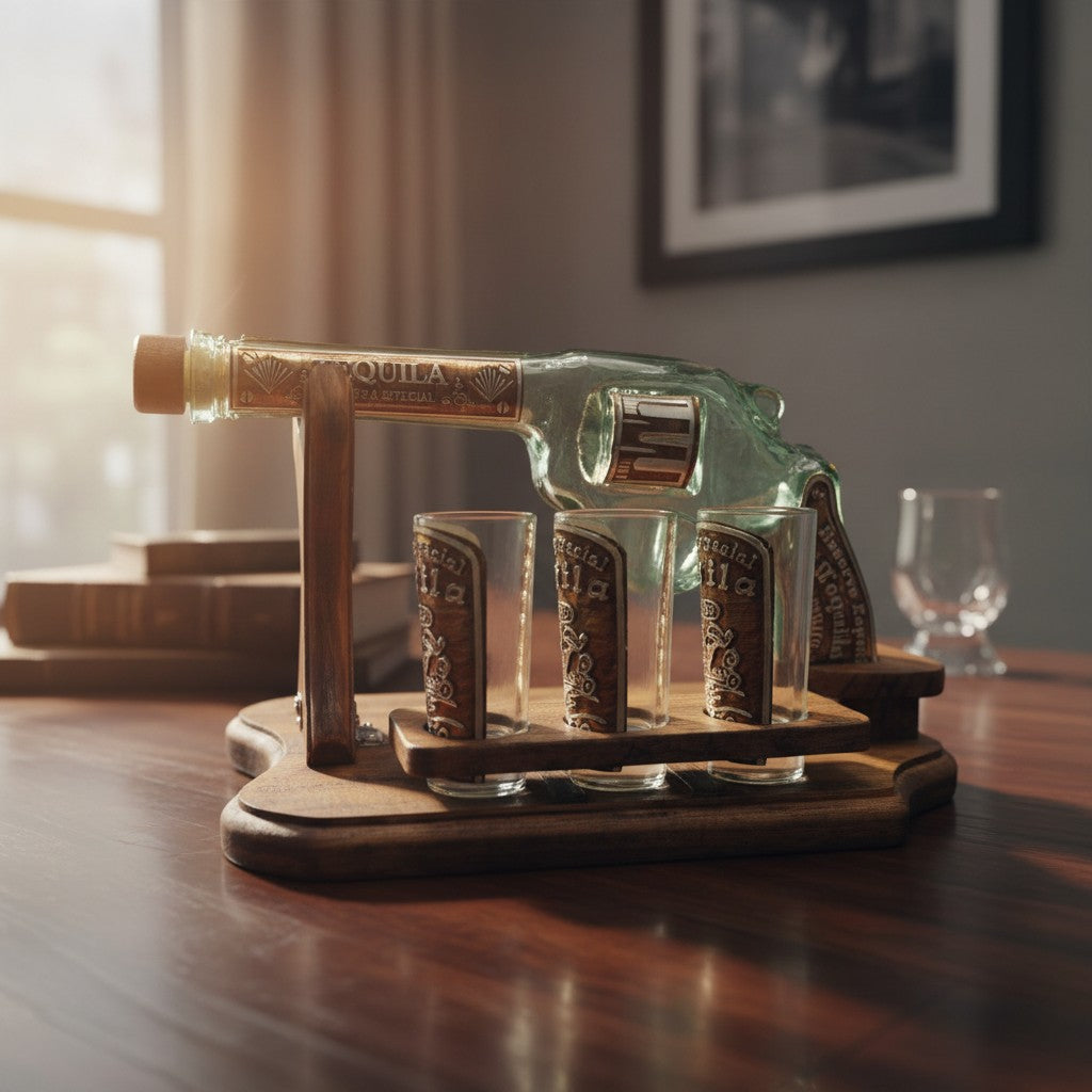 Handblown Mexican Shot Glass Set | Revolver Decanter Display