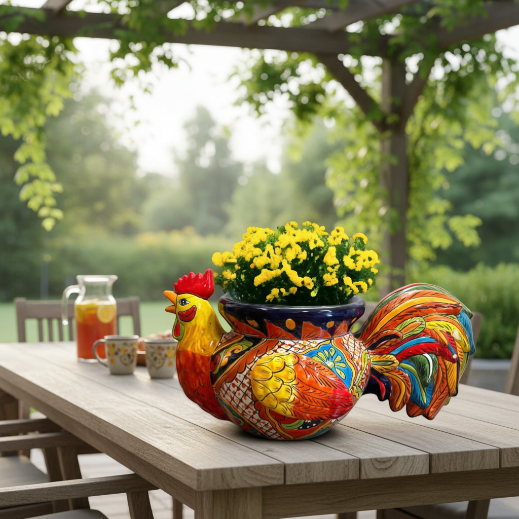Talavera Rooster Planter | Handmade Colorful Mexican Ceramic Pot
