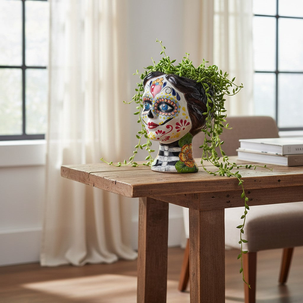 Talavera Skull Face Planter | Hand-Painted Day of the Dead Pottery