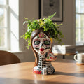 Talavera Lady Skull Planter | Colorful Day of the Dead Pot with Dog