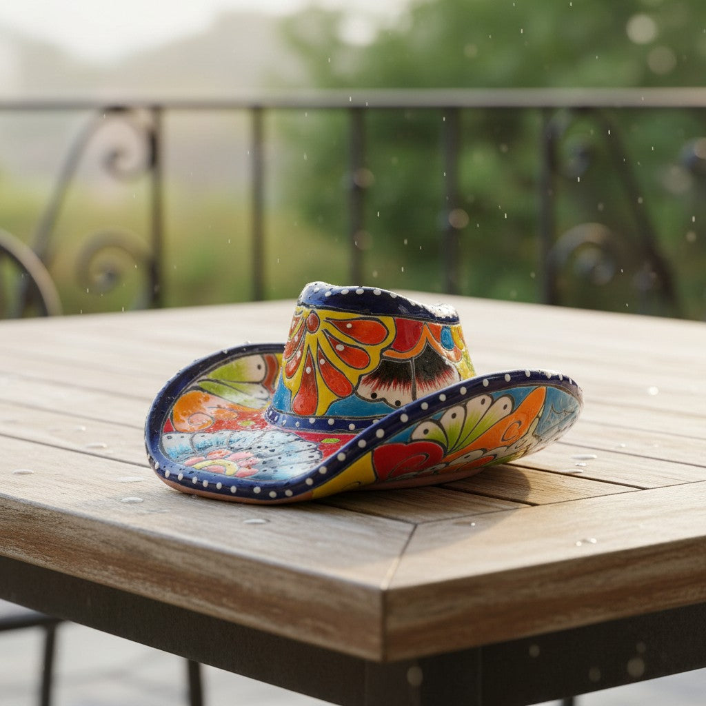 Small Talavera Sombrero Planter | Hand-Painted Cowboy Hat Decor