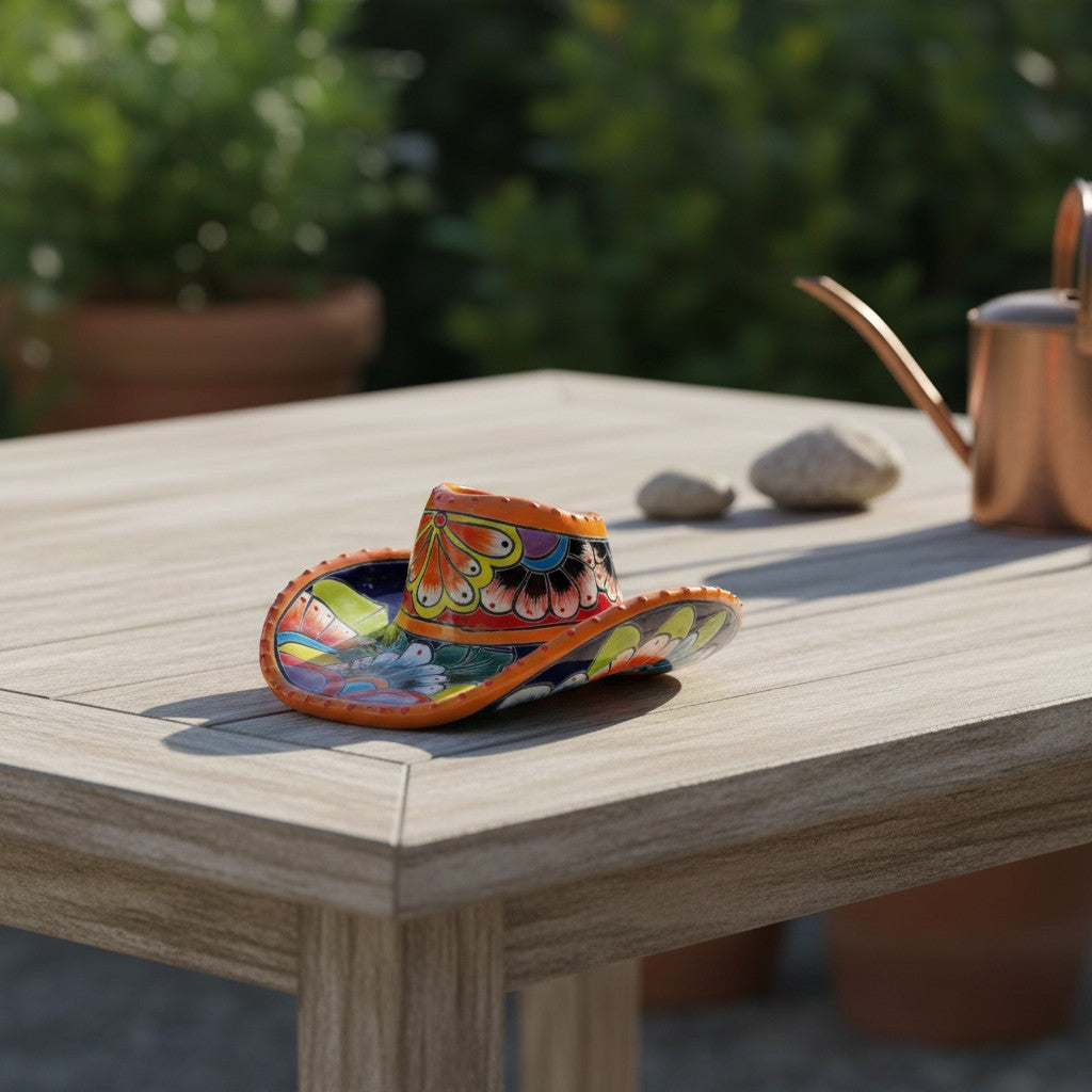 Small Talavera Sombrero Planter | Hand-Painted Cowboy Hat Decor