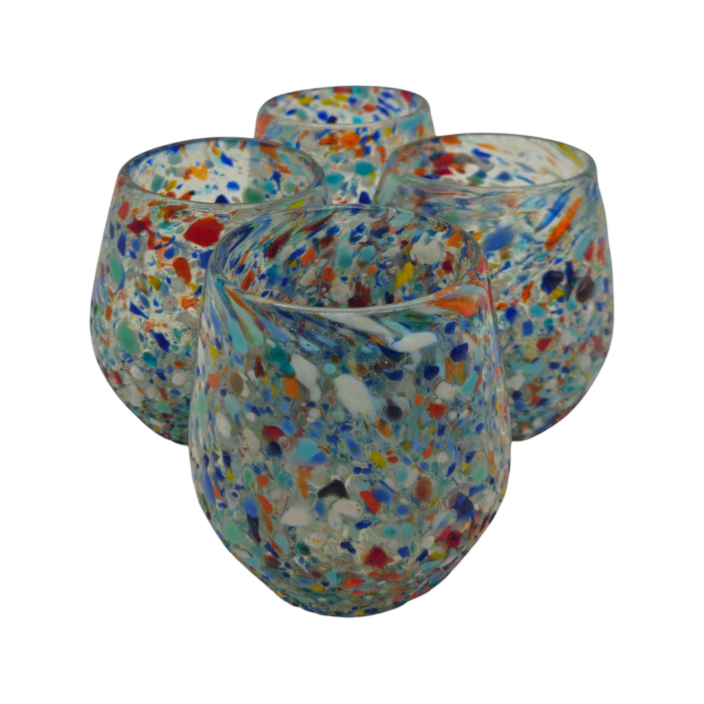 Handblown XL Stemless Wine Glass | Confetti Pebble Pattern