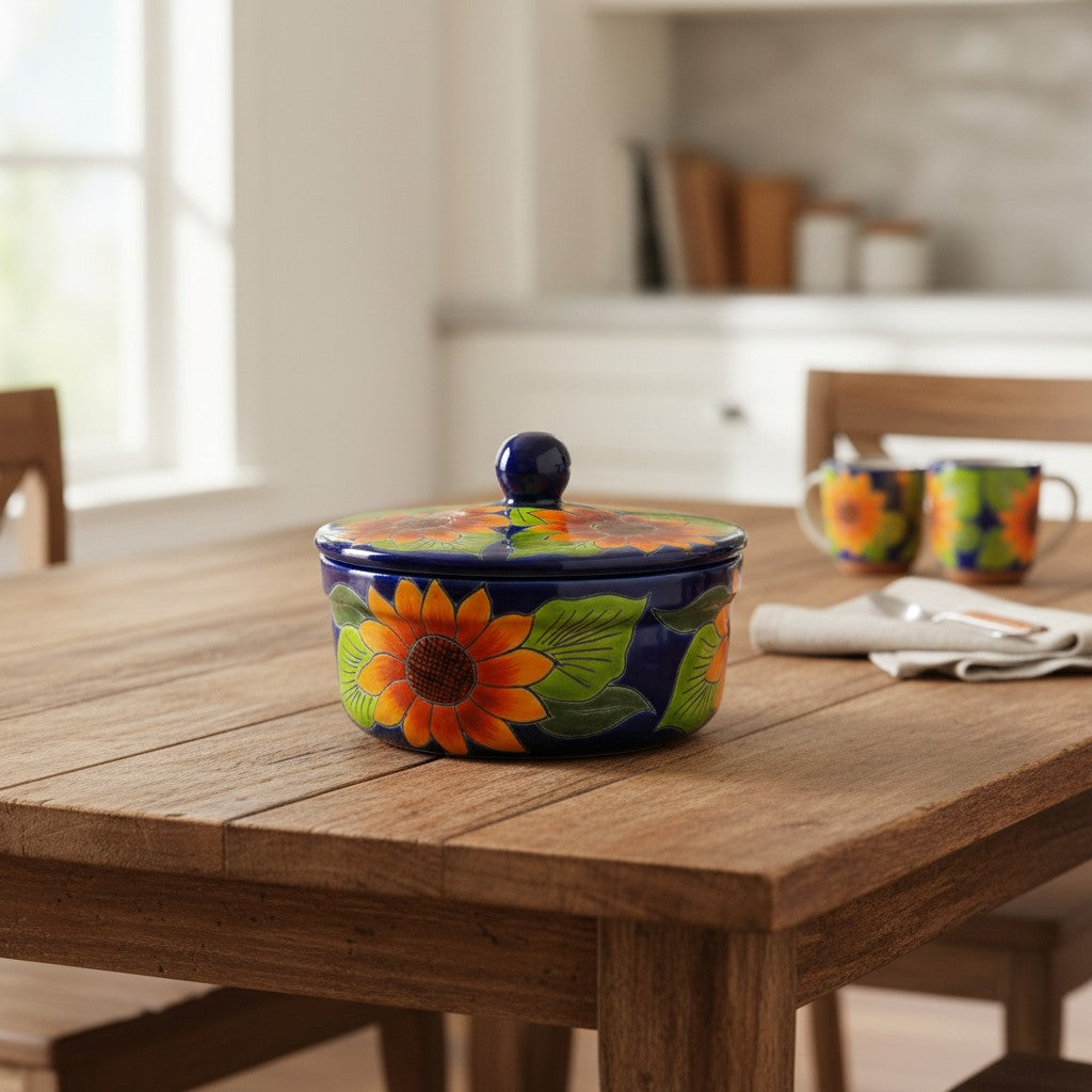 Talavera Tortilla Warmer | Handmade Sunflower Mexican Pottery