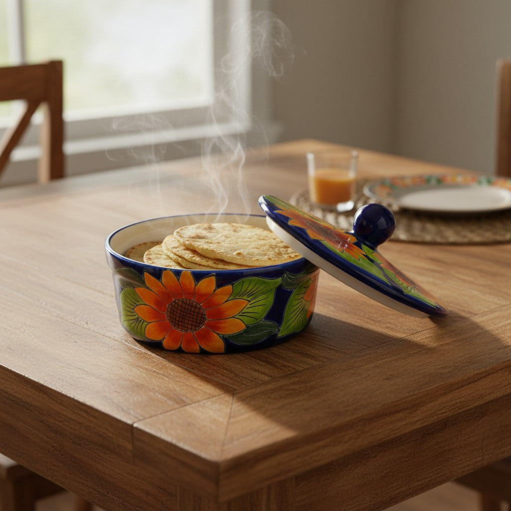 Talavera Tortilla Warmer | Handmade Sunflower Mexican Pottery