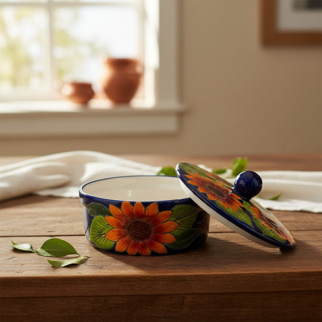 Talavera Tortilla Warmer | Handmade Sunflower Mexican Pottery