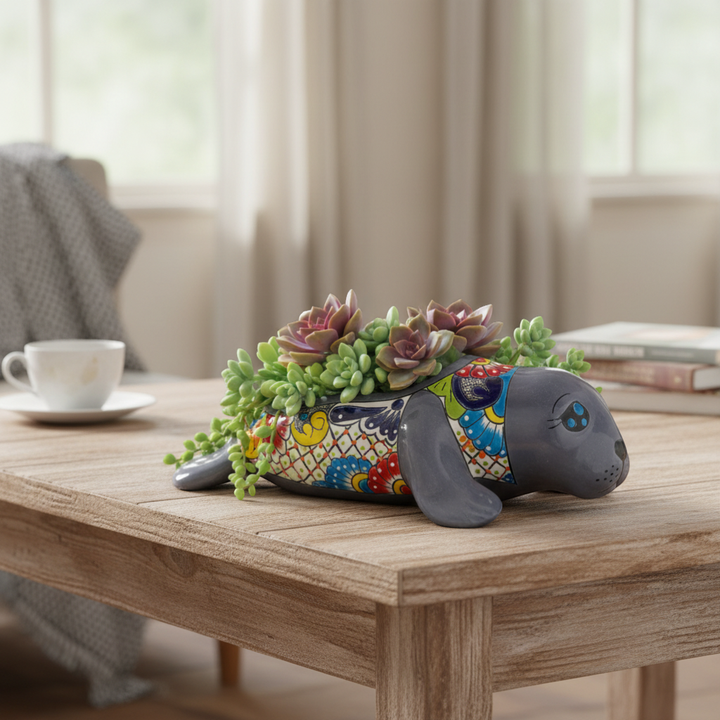 Mexican Handmade Seal Planter | Colorful Talavera Seal