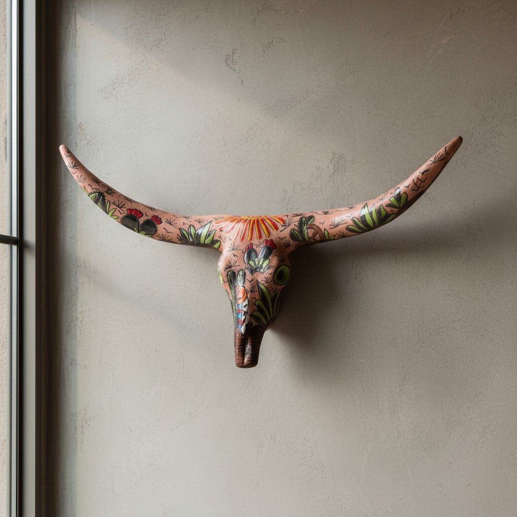 Talavera Longhorn Skull | Terracotta Desert Design