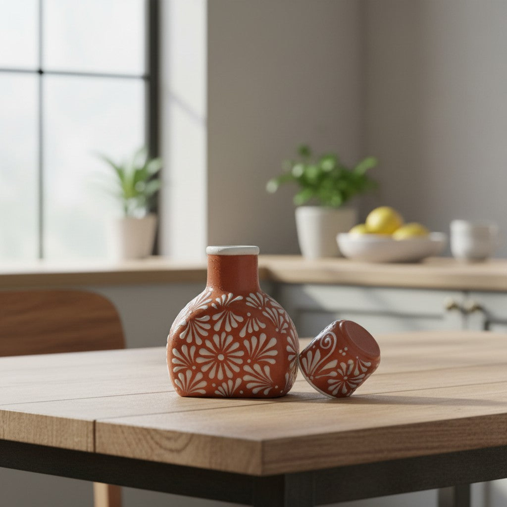 Terracotta Water Carafe Set | Talavera-Style Bedside Decanter