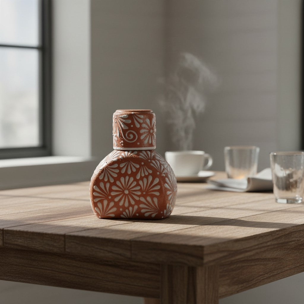 Terracotta Water Carafe Set | Talavera-Style Bedside Decanter