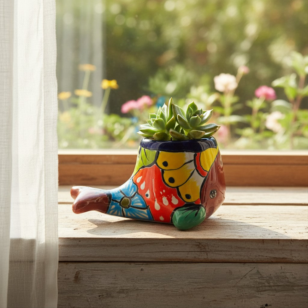 Small Talavera Whale Planter | Colorful Mexican Animal Pot