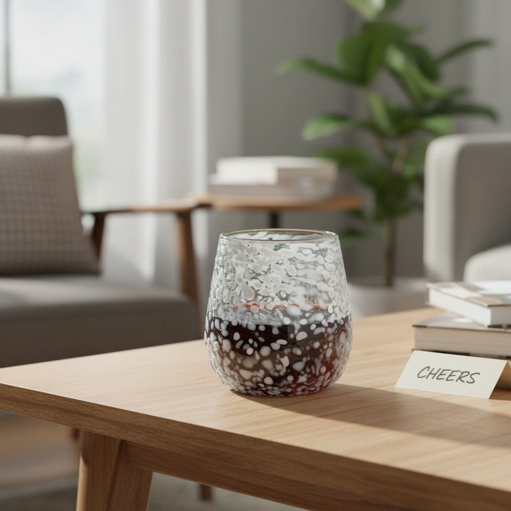 White Pebbled Wine Glass | Hand-Blown Mexican Stemless Glassware