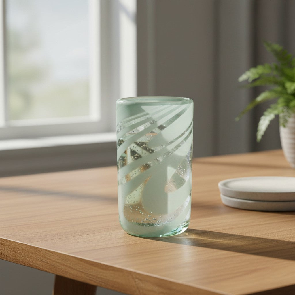 White Swirl Hand-Blown Mexican Drinking Glass | Artisan Drinkware