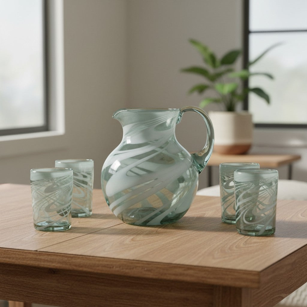 White Swirl Hand-Blown Mexican Drinking Glass | Artisan Drinkware