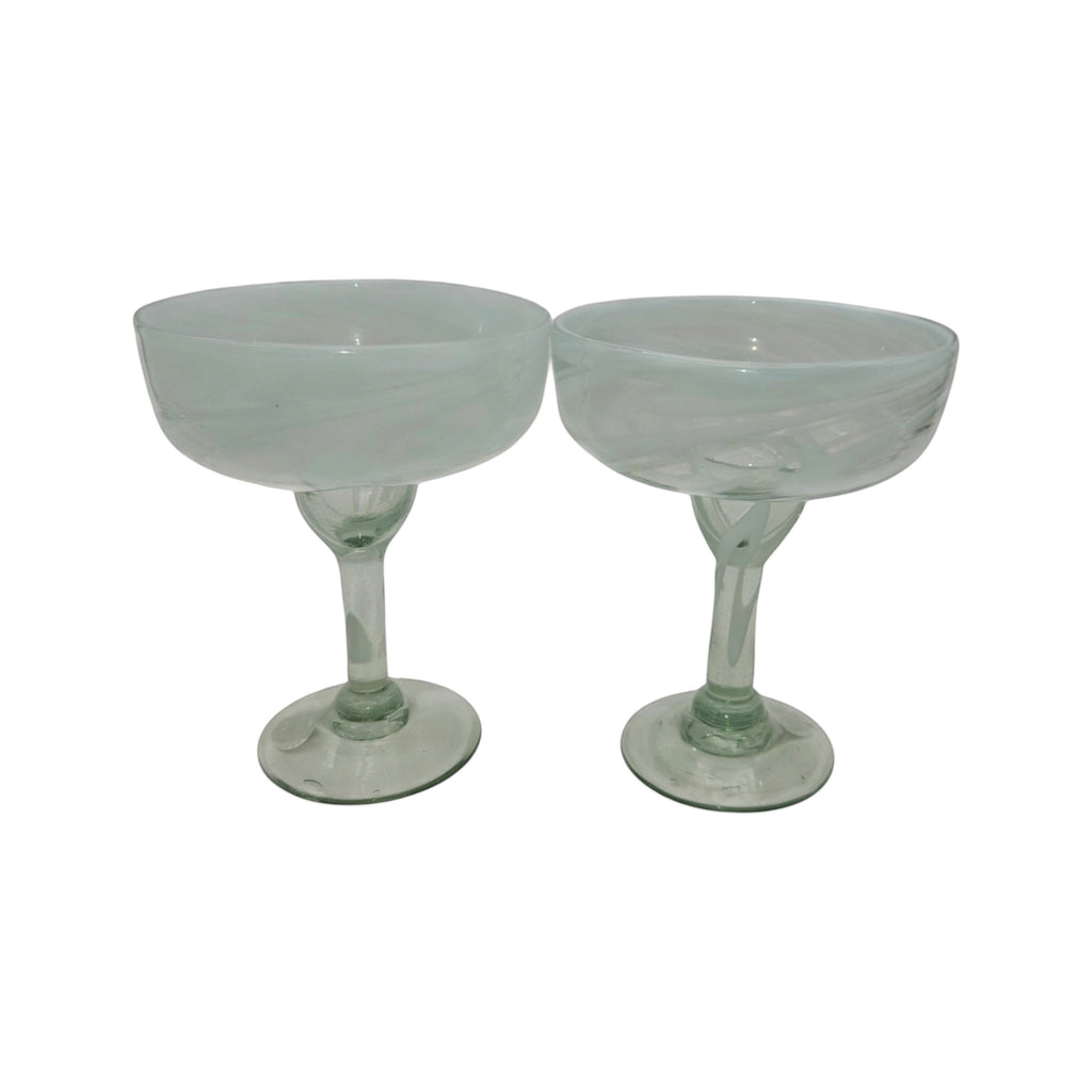 White Swirl Margarita Glass | Hand-Blown Mexican Barware