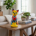 Colorful Hand-Painted Talavera Cat Statue | Mexican Folk Art Decor