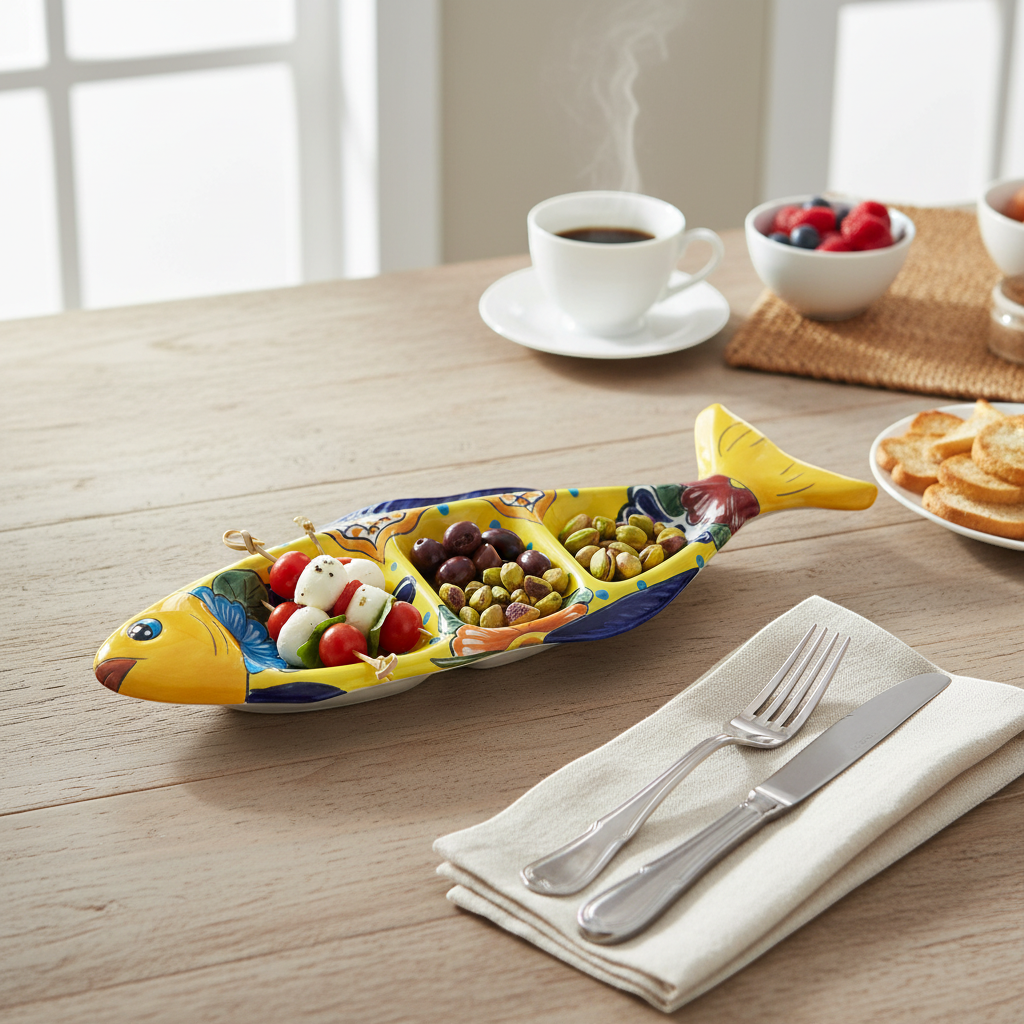 Large Handmade Talavera Fish Sectional | Colorful Serving Tray